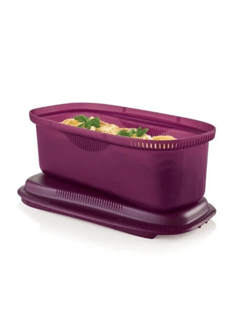 Tupperware Microwave Pasta Cooker with Strainer Feature 8 Cup Cook Drain Serve